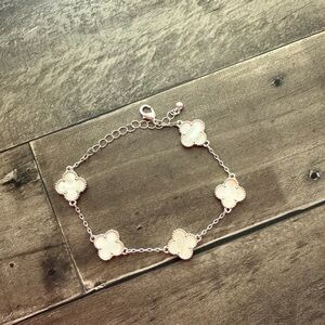 Elegant Silver and White Clover Bracelet